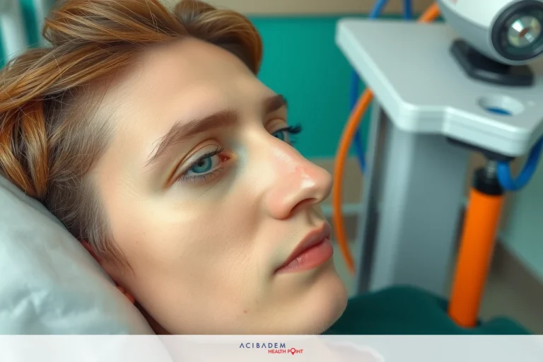 A person with short hair, lying on a hospital bed, facing away from the camera. The environment appears clinical, with medical equipment and devices around the patient.