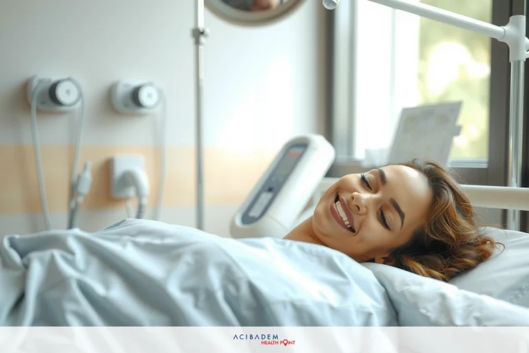 How Long is a BBL and Tummy Tuck Surgery? Smiling woman in hospital bed with medical equipment around her.