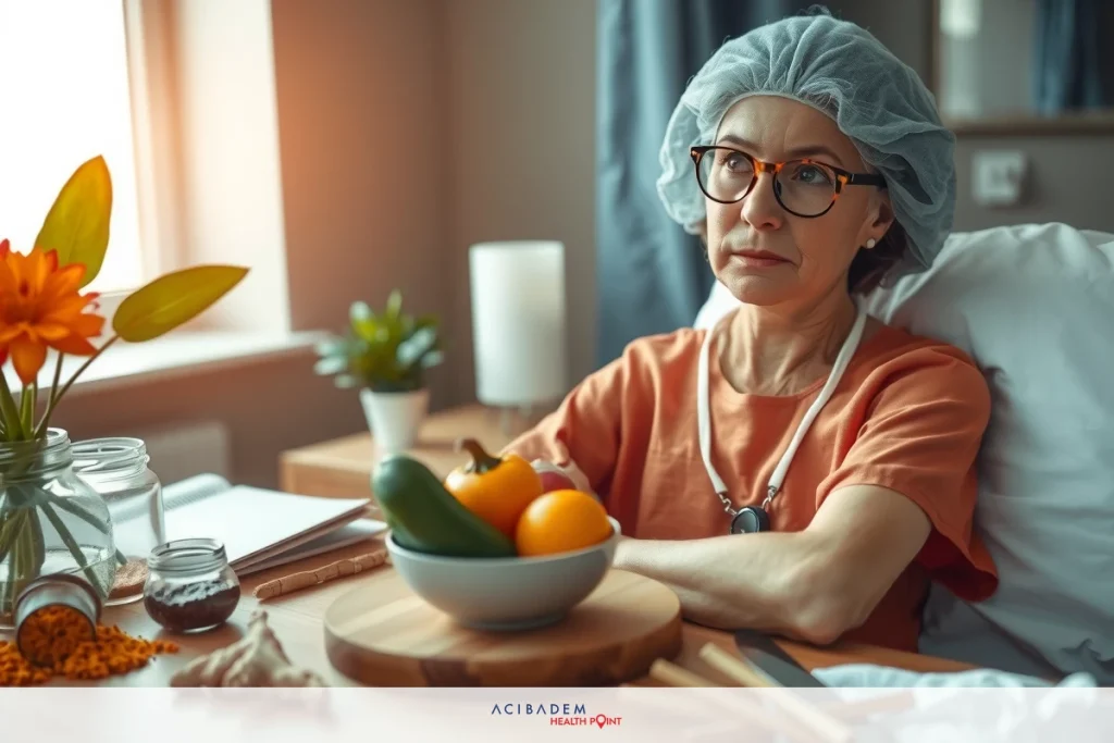 Can I Eat Chocolate Before Rhinoplasty? The image shows a woman, possibly a nurse or a healthcare professional, wearing medical scrubs and a surgical mask.