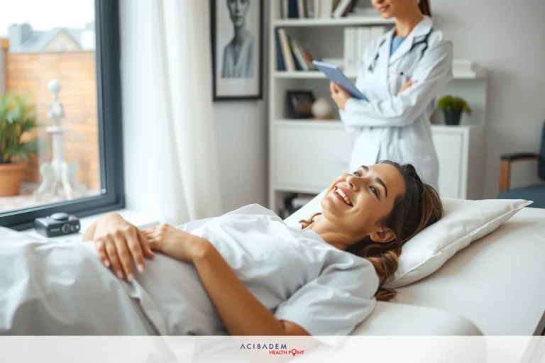 Can You Repeat LASIK Eye Surgery? Medical professionals in an examination room. A woman lying on her back on a medical bed while another medical professional assesses her. The environment is clinical, with medical equipment and supplies around them.