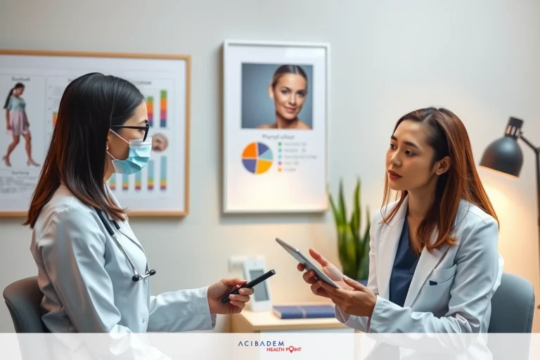 Average Cost of BBL Surgery Two female doctors in office setting. One wearing surgical mask and white coat, other holding tablet with case notes.