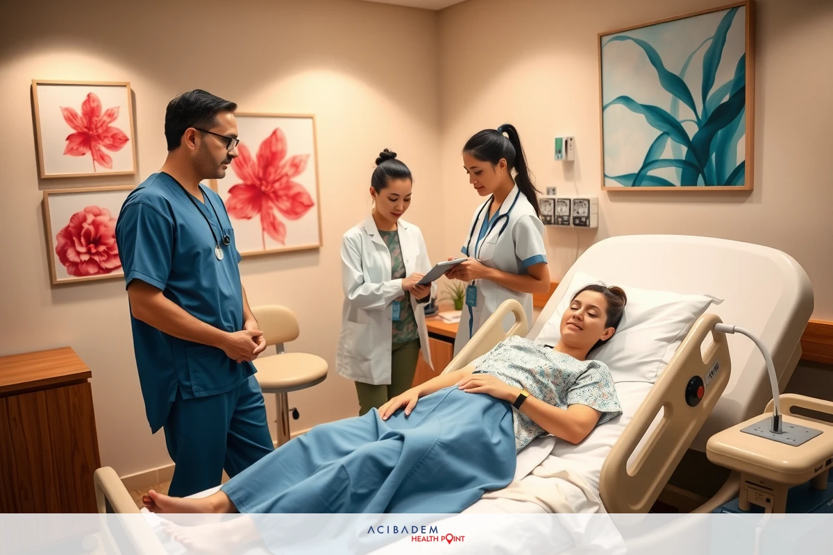 In a hospital room, a medical team, including doctors and nurses, are gathered around a bed. They appear to be attending to a patient who is being monitored with various medical devices.