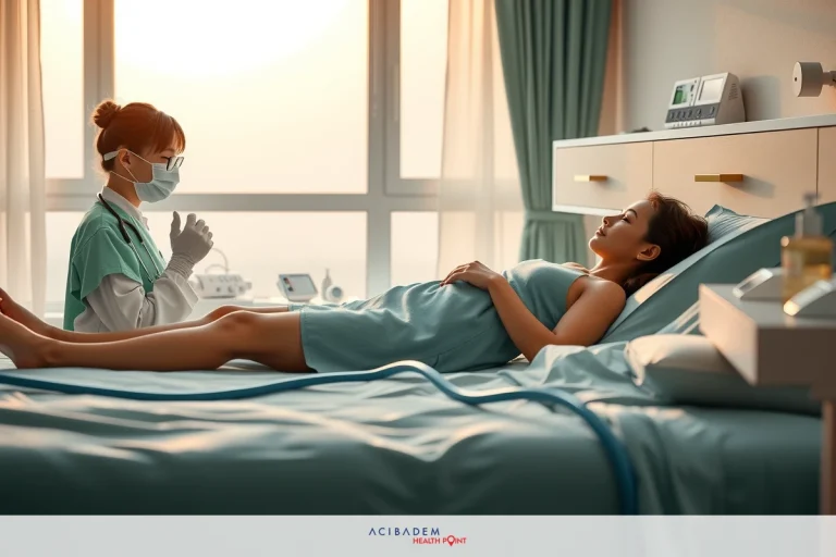 Medical professional doctor, attentively care for a patient lying in hospital bed. The scene suggests a professional healthcare setting during daytime with natural light.