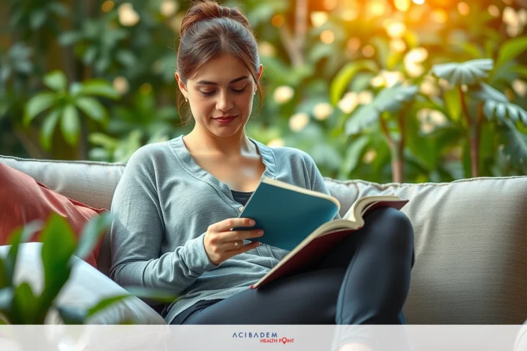 In Plastic Surgery What is a BBL Woman comfortably sitting on couch reading a book, smiling and relaxed. She is wearing casual attire and enjoys the warm indoor environment.