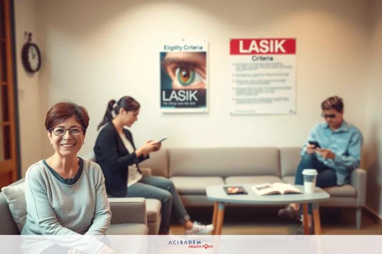 In the image, there is a woman standing in what appears to be an office or waiting room environment. She is smiling and looking towards the camera. In the background, another person is also seated, engrossed in their own device. The overall atmosphere seems casual and relaxed.