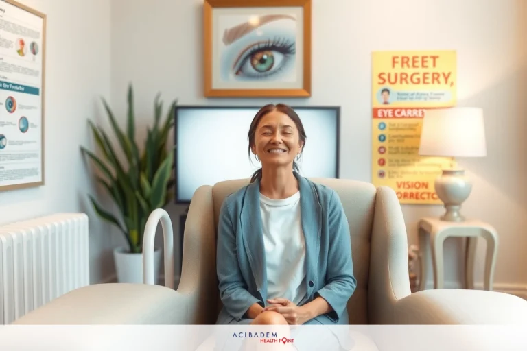 Woman sitting in an office with a happy expression, holding her hands up to her face. She is wearing a suit and has blonde hair. Behind her, there's artwork on the wall and promotional signs.