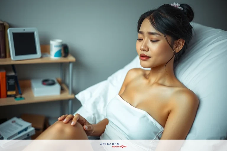 What Do I Need for BBL Surgery Asian woman lying on her stomach in a hospital bed, wearing only a sheet. She has dark hair and is looking down with a gentle expression.