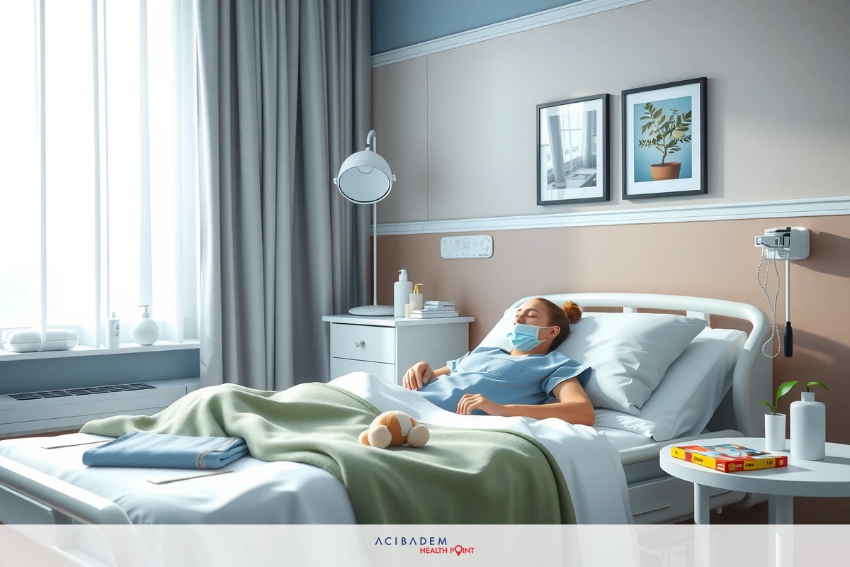 The image shows a patient lying in bed, likely in a hospital setting. The room is tidy and well-lit, with a large window allowing natural light to enter. A medical professional, possibly a doctor or nurse, stands beside the bed, attending to the patient's needs. The focus of the image suggests a moment of care and concern for healthcare.