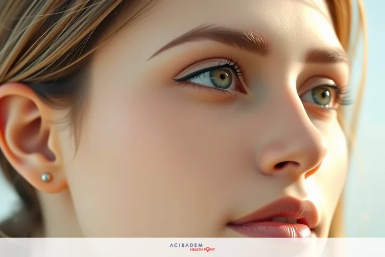 Why You Should Get a Rhinoplasty A close-up of a woman's face. Her eyes have long eyelashes and she is wearing makeup with eyeliner and false eyelashes. Her skin has a natural glow. The background is blurred, but it appears to be an outdoor setting.