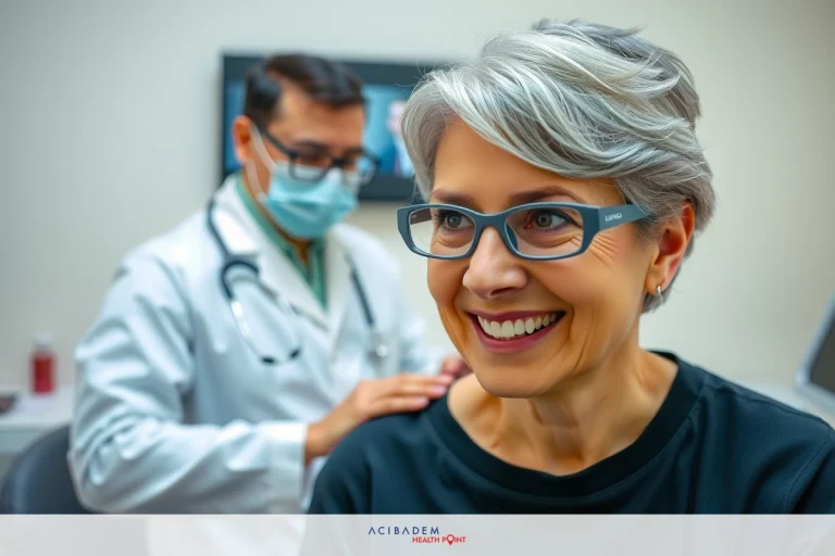 What’s the Age Limit for LASIK Eye Surgery The image shows a woman sitting in a medical chair, possibly being treated by a doctor. The background includes medical equipment and a staff member standing behind the medical chair.
