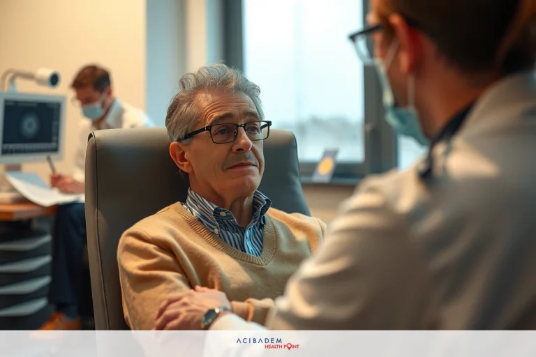 Can I Get LASIK Surgery If I Have Dry Eyes? The image shows an elderly man sitting in a medical examination chair. He appears to be undergoing some form of medical examination or procedure, possibly in a doctor's office or a specialized clinic.
