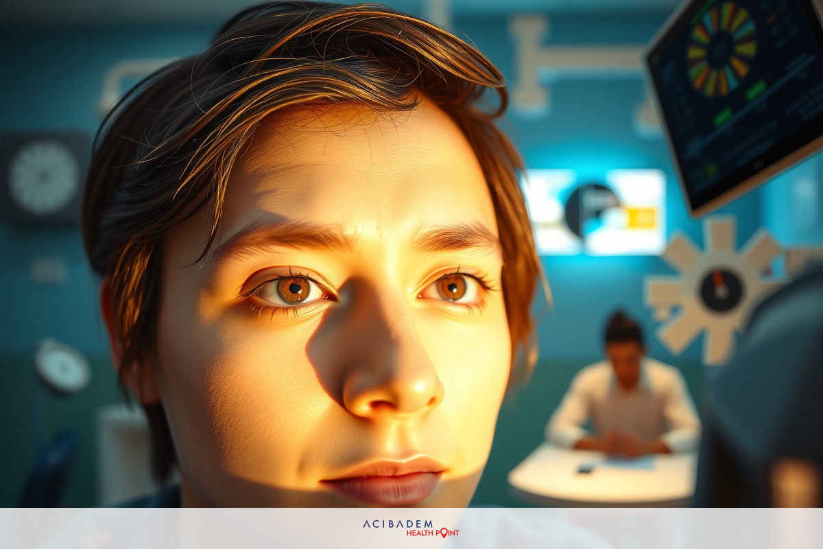 In the image, a young man with short hair is seated in what appears to be an office environment. He has a focused gaze directed slightly off-camera and his mouth forms a gentle smile.