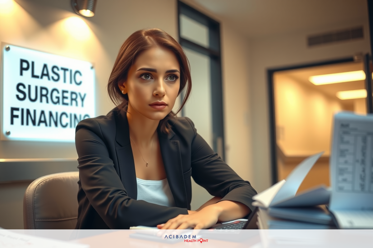 A woman is sitting at a desk in an office, looking concerned. She is dressed in professional attire and appears to be working on a computer or papers.