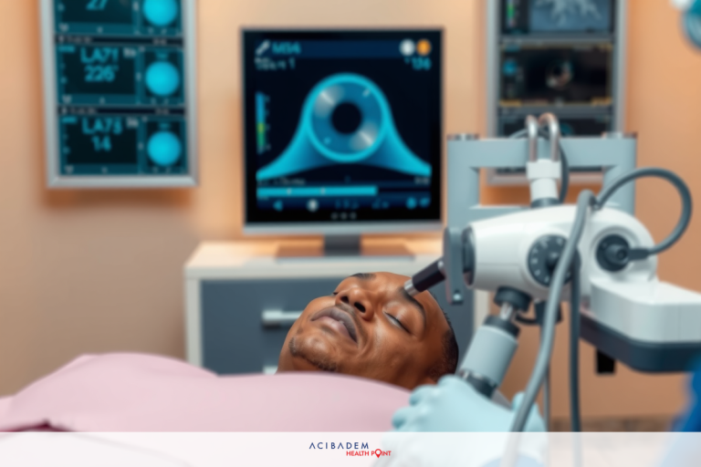 Is LASIK an Eye Implant? Image shows a person lying on a medical bed in a hospital setting. There are various medical devices and equipment around the bed, indicating this is an operating or intensive care unit environment. The colors used in the environment include sterile whites for walls and equipment, while the medical device displays blue, green, and yellow hues that represent the readouts of the patient's vital signs.