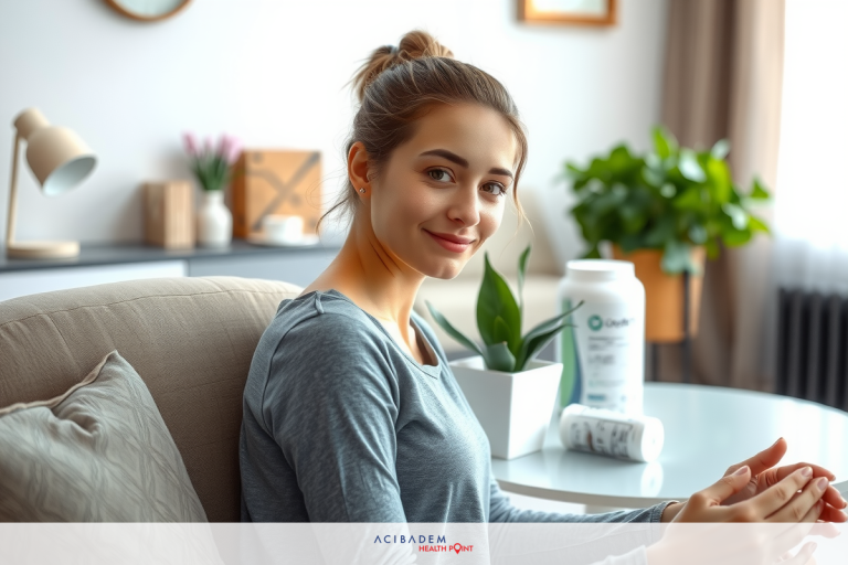 Can I Go on Roller Coasters After Rhinoplasty? A young woman sitting in a cozy room with decorative elements such as potted plants and vases. The scene suggests a comfortable and relaxed environment.