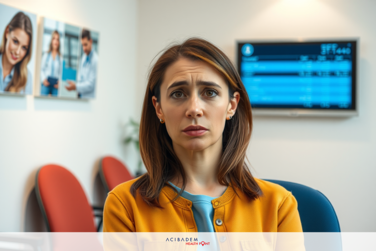 The image shows a woman seated at a desk in an office environment. She has brown hair and is wearing a yellow top. The office space includes another chair visible in the background.