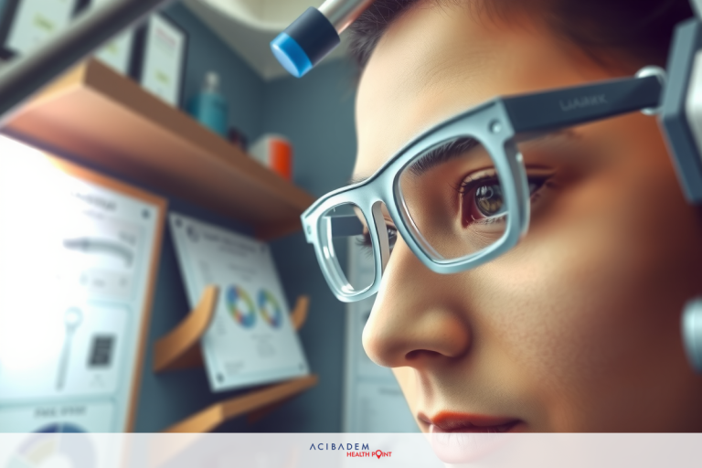 Can I Get LASIK Eye Surgery If I Have Keratoconus? This is a photo of a person wearing glasses, likely associated with a professional or scientific setting. The person appears to be examining something on a table in front of them.