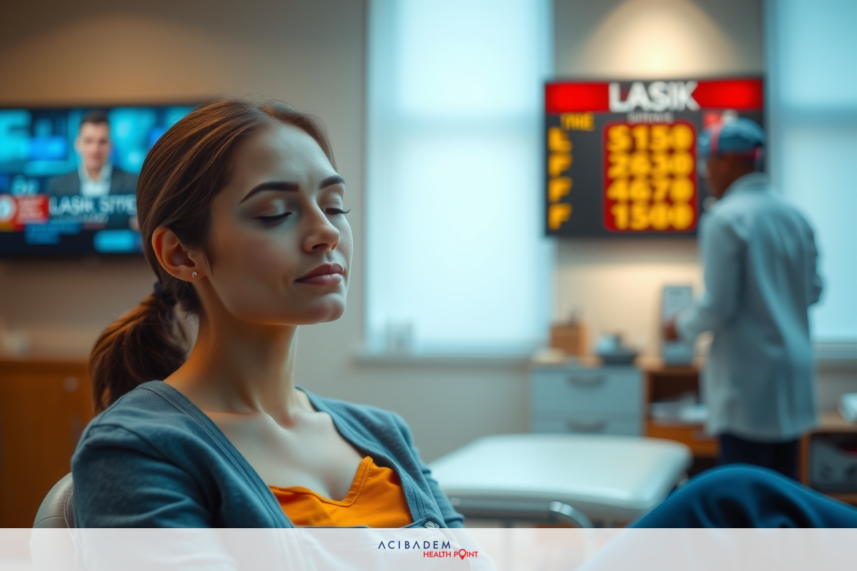 A woman sitting at a desk, looking down with a serious expression. She is wearing a dark-colored top and appears to be in an office setting.