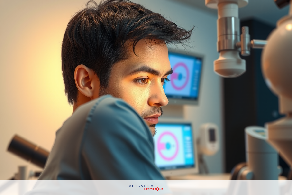 The image shows a person, presumably a scientist or technician, working in what appears to be a laboratory setting.