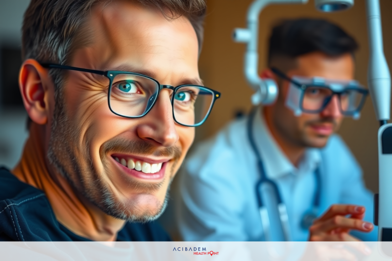 The image depicts two individuals in what appears to be a medical examination room.