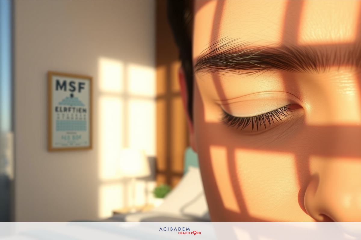 This image features a close-up of a young person's face. The individual appears to be resting with their eyes closed, and the scene is set indoors during what seems like daytime due to natural light coming in through a window with blinds partially drawn. The focus on the person's face suggests intimacy or calmness.