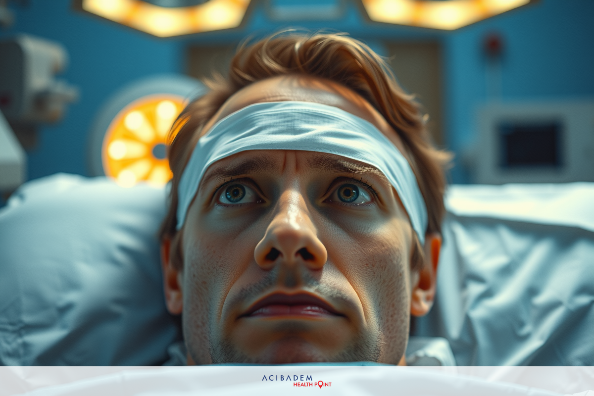 A man in a hospital bed with medical equipment around him, focusing on a serious expression and looking directly at the camera.