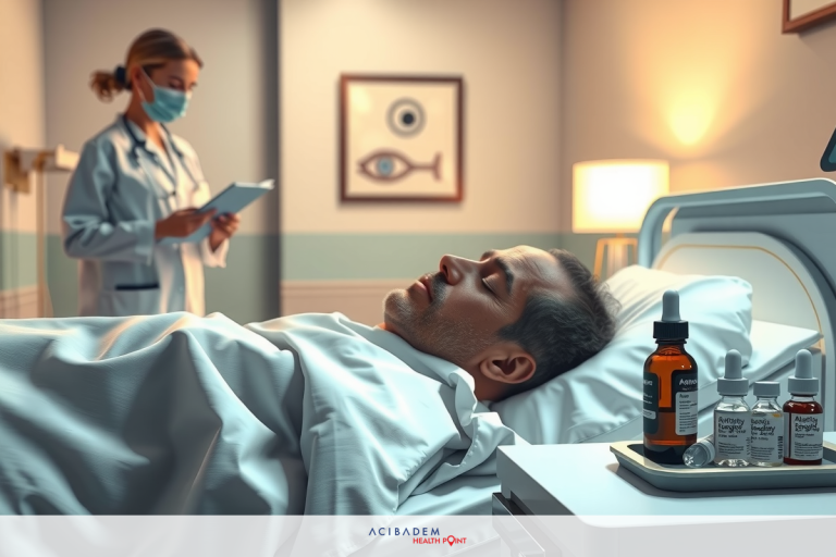 A hospital worker in a medical gown looks after a patient lying in a hospital bed. The room has various medical equipment visible, indicating it's an intensive care or monitoring unit.