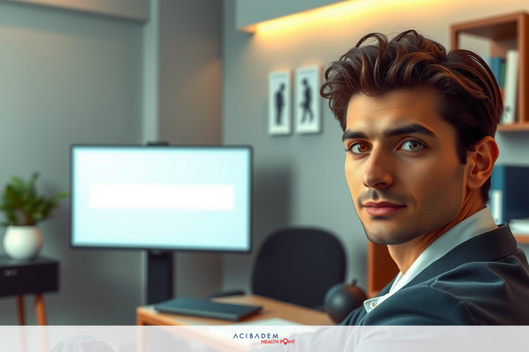 Does Medicaid Pay for Lasik Eye Surgery Man seated at a desk in an office environment. He is dressed in professional attire, possibly for work or a meeting. The setting includes a chair, computer monitor and office furnishings.