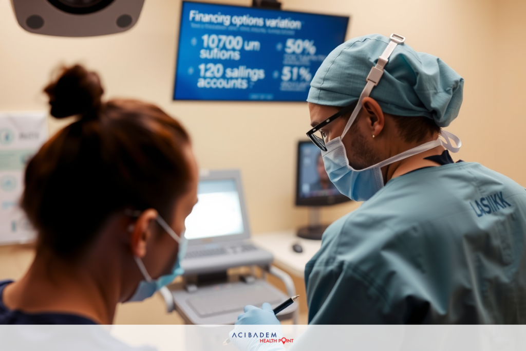 How Much Is the Average Cost of LASIK Eye Surgery Medical professionals in operating room wearing protective gear, focusing on patient monitoring screen and surgical instruments.