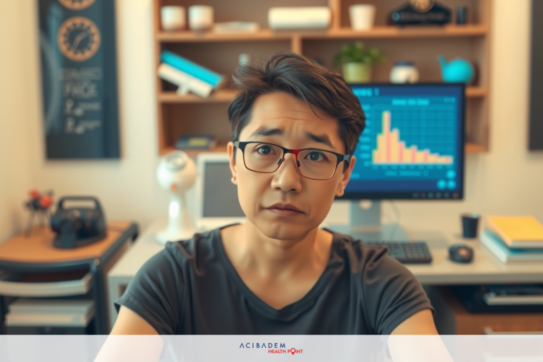 In the image, there is a person sitting at a desk in front of a computer. The individual appears to be engaged with the work on their screen which displays a chart or graph. The desk has various items including what looks like a smartphone and a notepad.