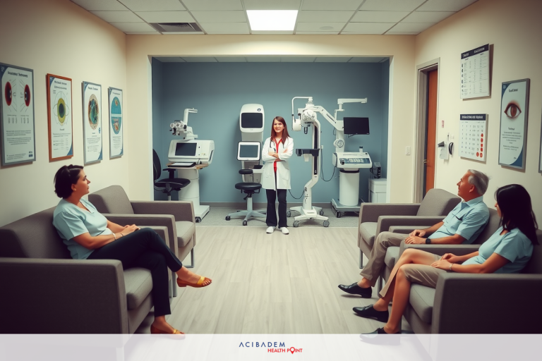 In the image, a group of people are seated in an office setting. They appear to be engaged in a discussion or presentation. There is a person standing at the front, possibly leading the session or providing information. The room has a modern look with a color scheme that includes blue and white tones. Various posters adorn the walls, adding to the professional atmosphere of the space.