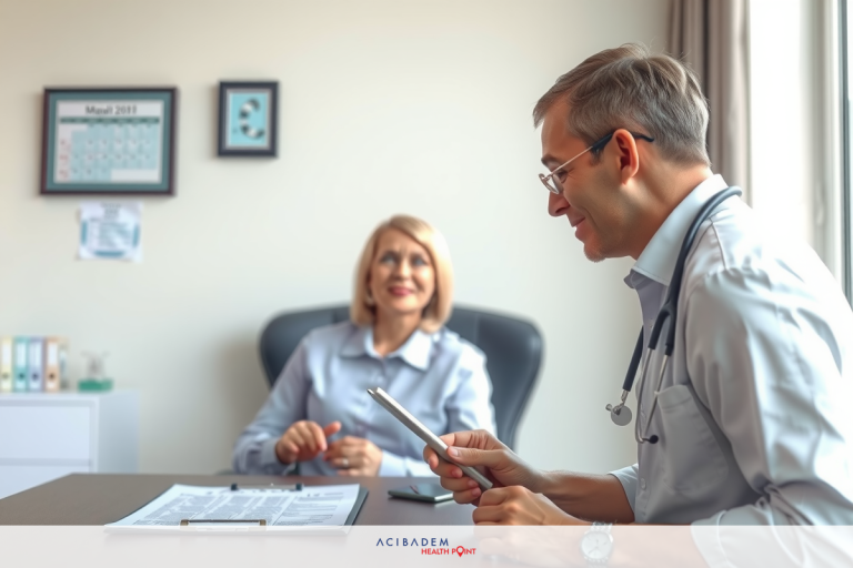 How Can I Get Laser Eye Surgery on the NHS The image depicts a professional office setting where two individuals are interacting. The person on the right, who appears to be wearing glasses and a white coat, is likely a medical doctor due to their attire and environment. On the left, there's another individual seated in front of what looks like a desk with paperwork or patient files spread out. Both individuals are engaged in conversation, which could suggest an office visit or consultation between healthcare professionals. The overall atmosphere seems formal and professional.