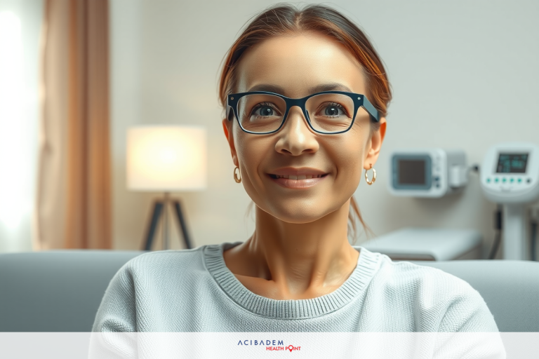 How Much Does Laser Eye Surgery Cost in Cape Town? A woman wearing glasses is in a room with medical equipment. She appears to be smiling and might be in the middle of an interaction with healthcare professional.