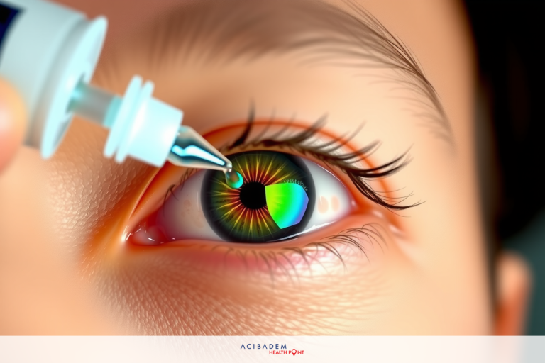 How Long Taking Eye Drops After LASIK A close-up of a person's eye undergoing laser treatment. The eyeball is visible with the iris visible. He is putting drops into his eye, indicating that he is receiving treatment.