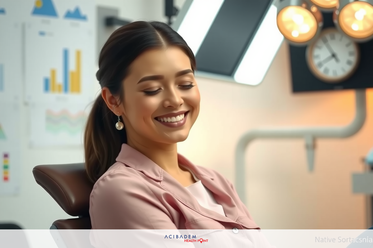 Woman smiling in medical office, surrounded by clinical equipment.