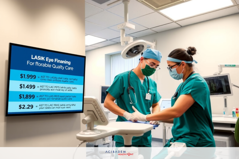 How Much Does LASIK Eye Surgery Cost in Edmonton Two medical professionals wearing surgical masks and scrubs, working together in an operating room with advanced medical equipment.