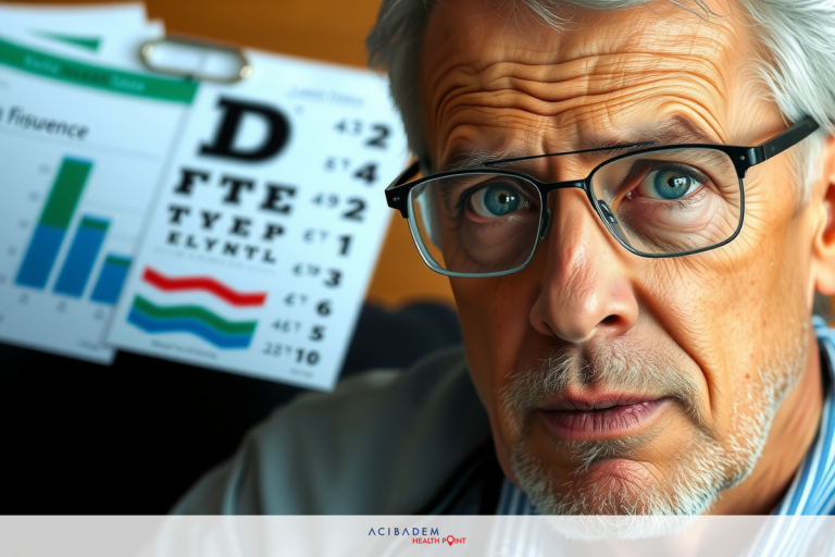 The image shows an elderly man wearing glasses. He appears to be a doctor or healthcare professional, sitting at a desk with various papers and files spread out in front of him. The focus is on the man's face, possibly conveying a sense of seriousness or concentration on his work.