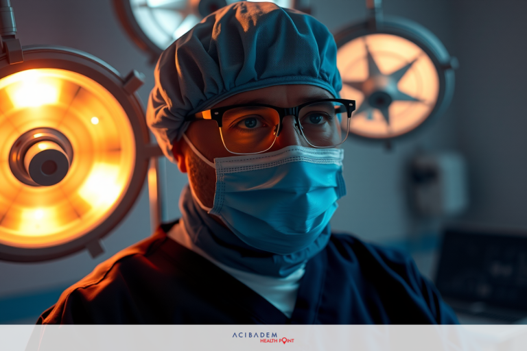 Can LASIK Eye Surgery Cause Glaucoma? The image shows a person wearing full medical attire, including scrubs and a face mask, inside what appears to be an operating or examination room.