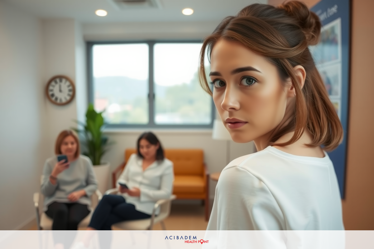 A woman in a modern office environment. She is looking over her shoulder at the camera, wearing casual attire with her hair styled in a bun.