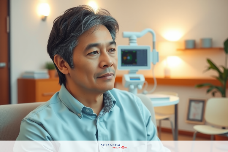 Man with short hair and a beard seated in an office environment, wearing a light blue shirt.