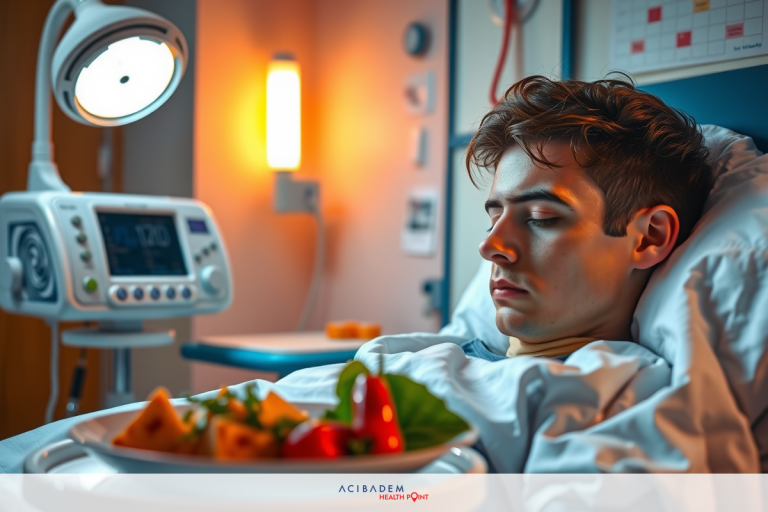 Can You Smoke After Laser Eye Surgery? A young male in a hospital bed, looking at a plate of food. The room is well-lit with medical equipment visible.