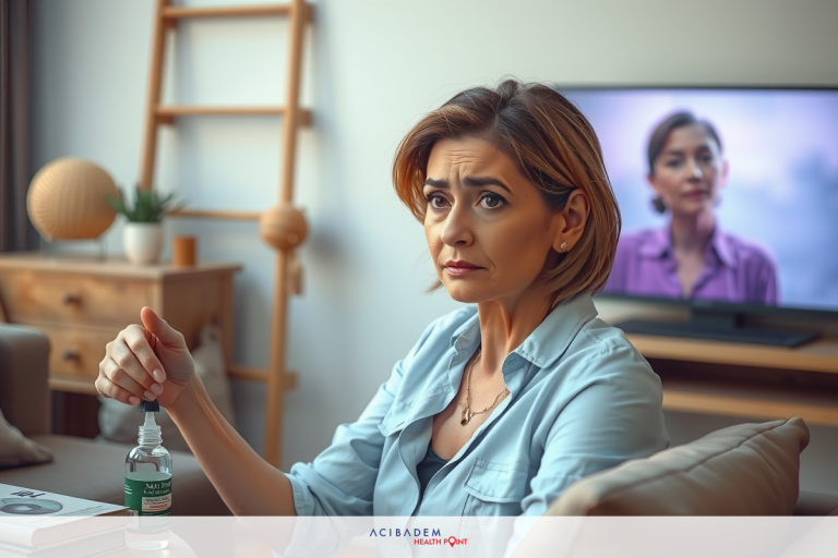 Does Laser Eye Surgery Correct Vision for Reading The picture shows a woman sitting on a couch, holding an eye dropper and turning her back to the TV. The room is decorated with modern furniture and has a warm atmosphere.
