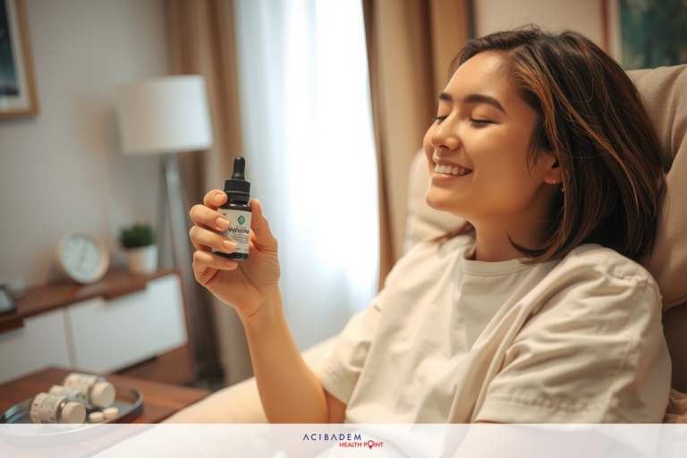 How Many Eye Drops After LASIK? The image shows a woman sitting in a comfortable chair, smiling and holding a bottle of essential oil. She seems to be enjoying the scent or the benefits of the oil. The setting appears to be an indoor environment with soft lighting, suggesting a relaxed, home-like atmosphere.