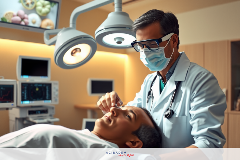 What Age LASIK Eye Surgery In the image, a man in a medical gown receives eye care, while an ophthalmologist is positioned with an operating chair and instruments. The setting is reminiscent of a modern eye clinic.