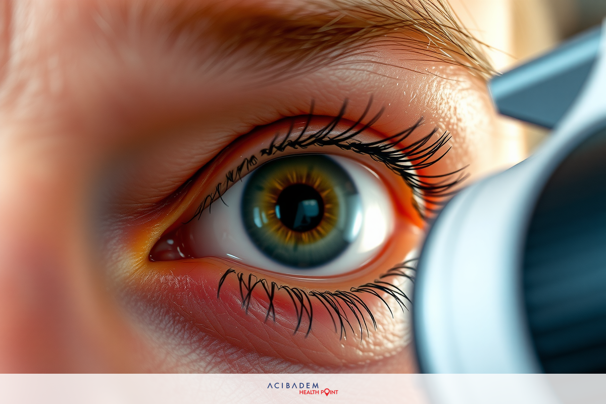 Close-up of human eye with digital glitches and electronic interfaces, suggesting cybernetic or technology integration.