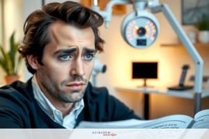 In the image, there is a man who appears to be in his late twenties or thirties. He has dark hair and stubble on his face.