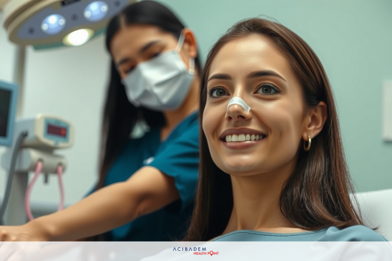 Why Plaster After Rhinoplasty The image depicts a healthcare setting with two women, one of whom is receiving medical attention. The woman in the foreground appears to be relaxed and smiling, suggesting she's comfortable. Another woman, likely a healthcare professional, stands behind her, focused on providing care.