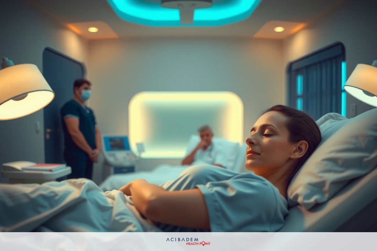 In this image, we see a futuristic medical setting where an astronaut is being attended to by a medical staff. The environment has a sleek and modern design with advanced medical equipment.