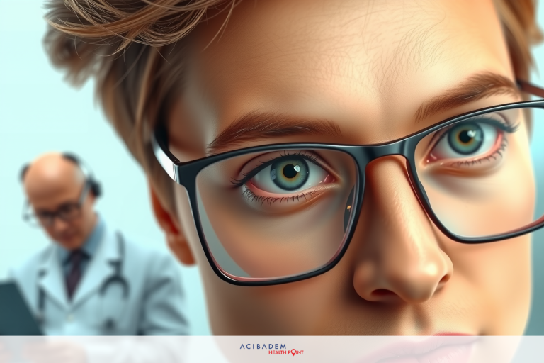 How Does the Laser Eye Surgery Work The image features a young adult with striking blue eyes, wearing glasses and displaying an analytical expression.