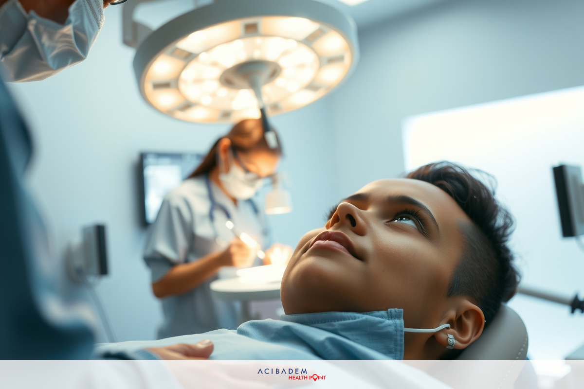 Pictured is a medical professional examining a patient lying in a hospital chair. The professional has placed their hands on the patient's chest and appears to be making an assessment or observing.